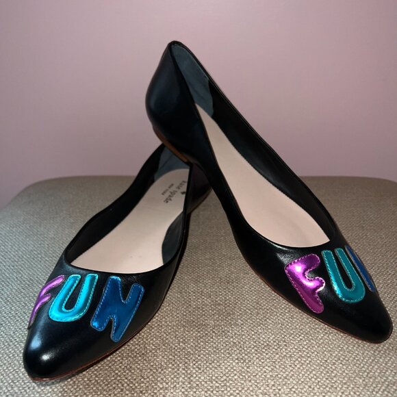 Kate Spade New York FUN Black Leather Ballet Flats Size 8M - Picture 2 of 6